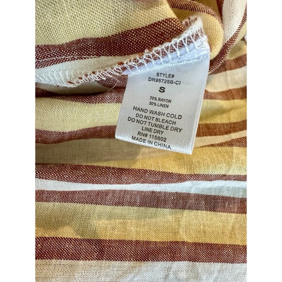 Lush Mini Dress Women's Small Tie Button Sleeveless Striped Yellow Multi Boho - Picture 7 of 9